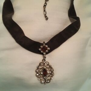 Gold filigree with rhinestones and velvet choker